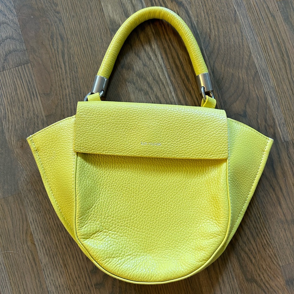 Lemon Yellow Small Genuine Leather Handbag by Lia Numa. Made in Italy